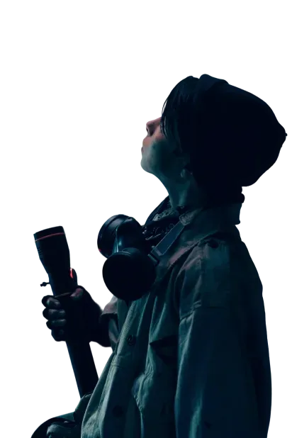 Person with flashlight